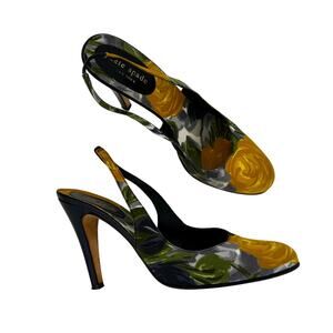 Kate Spade Floral Slingback Heeled Pumps Shoes Closed-Toe Cloth Pumps 8.5B